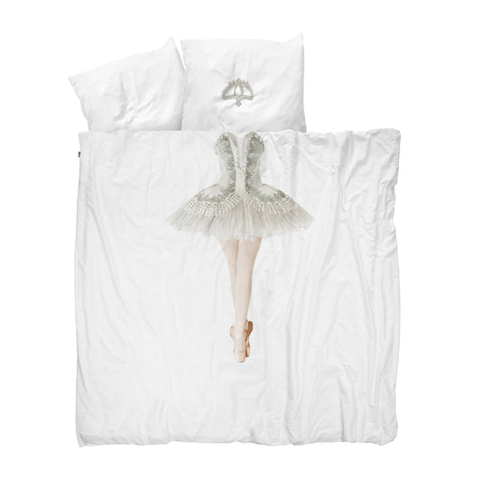 Snurk Queen Size 3-Piece Ballerina Duvet Cover Set - White/Gray