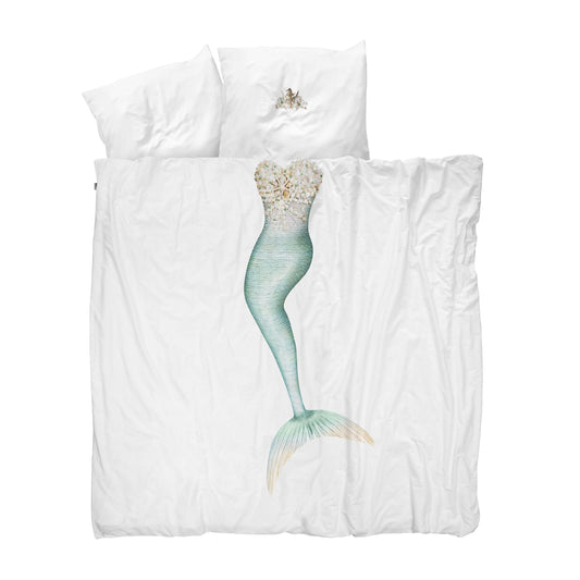 Snurk Queen Size 3-Piece Mermaid Duvet Cover Set - White/Blue