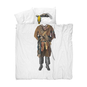 Snurk Queen Size 3-Piece Pirate Duvet Cover Set - White/Brown