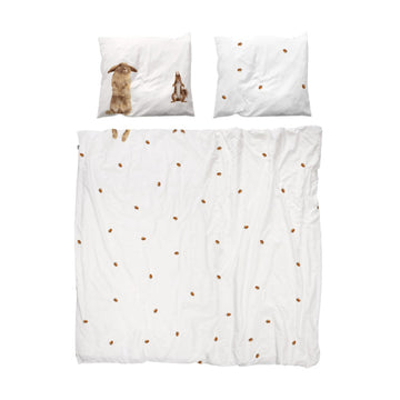 Juego de funda nórdica de 3 piezas tamaño queen de Snurk Furry Friends, blanco y marrón