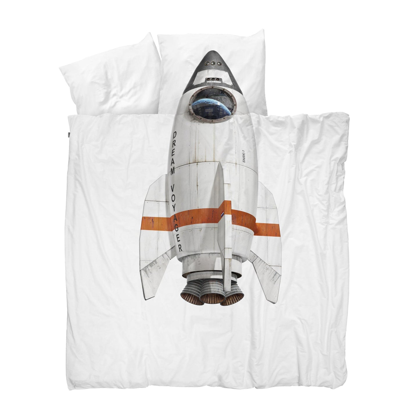 Snurk Queen Size 3-Piece Rocket Duvet Cover Set - White/Gray