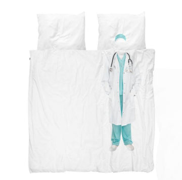 Juego de funda nórdica Snurk tamaño queen de 3 piezas, diseño de doctor, blanco y verde