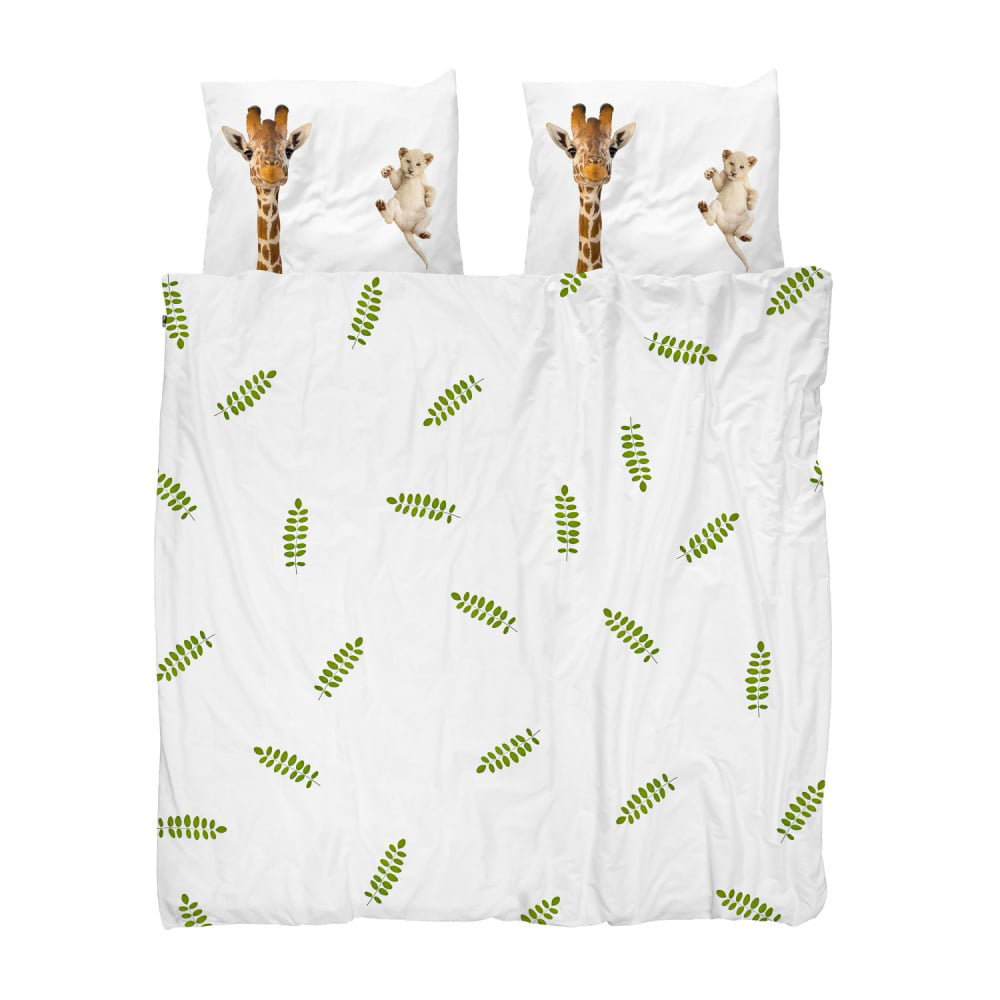 Snurk Queen Size Wild Friends Duvet Cover Set (3-Piece) - White