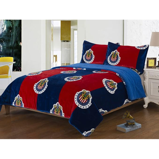 Smiling Home Chivas de Guadalajara Queen Size Sherpa Blanket Set (3-Pieces) - Multicolor