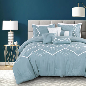 ESCA Meara Luxury Queen Size 7-Piece Comforter Set - Blue