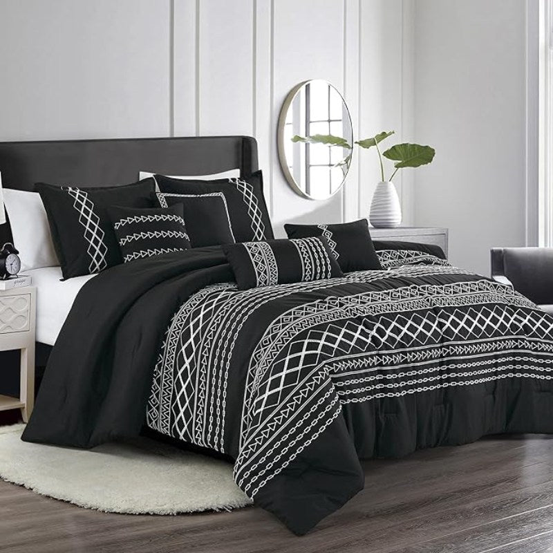 ESCA Yihana Queen Size Comforter Set (7-Piece) - Black/White