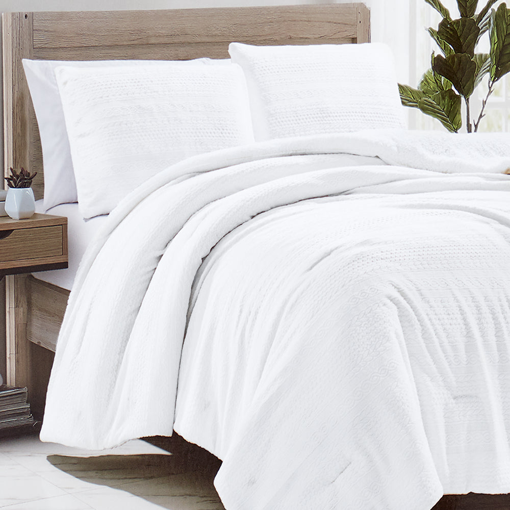 Compass Full/Queen Size 3-Piece Reversible Comforter Set - White