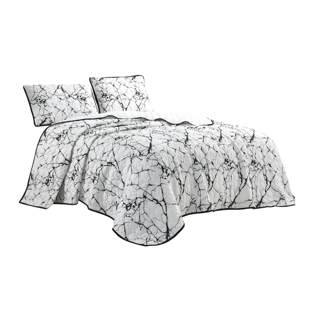 Esca Corliss King Size 3-Piece Reversible Bedspread Set - Black/White