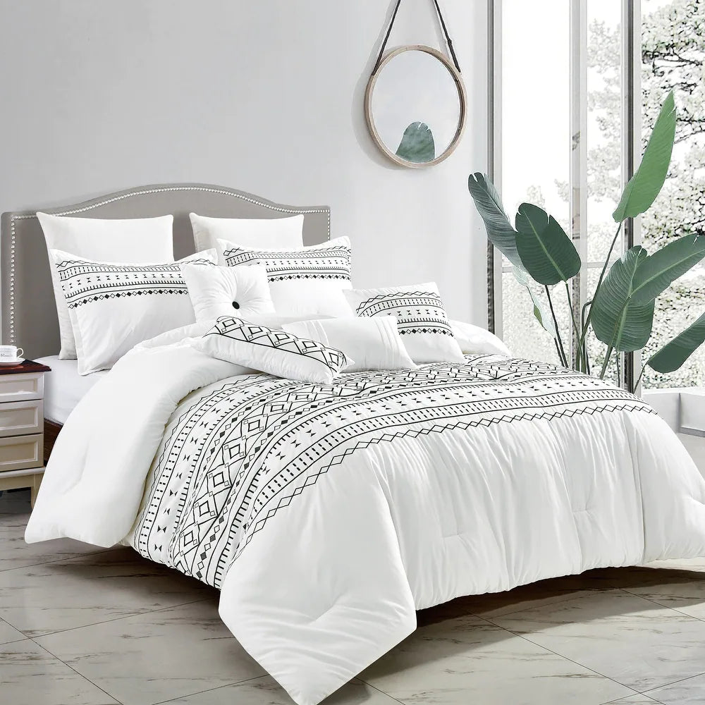 Esca Sequoia Luxury King Size 7-Piece Comforter Set - White