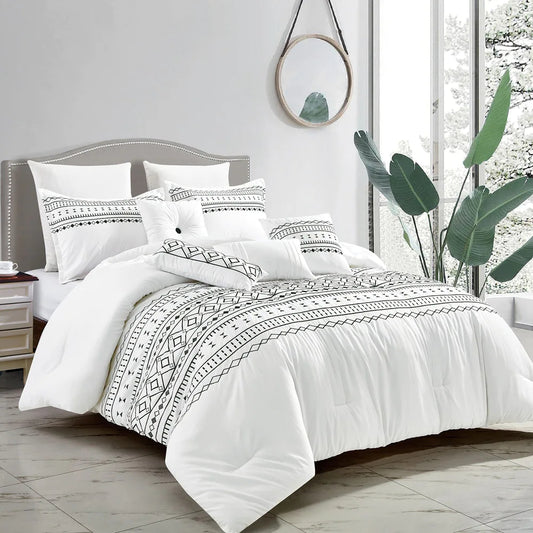 Esca Sequoia Luxury King Size 7-Piece Comforter Set - White