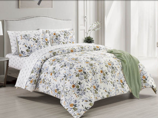 White Chateau Floral 8-Piece Comforter Set with Plush Throw - King