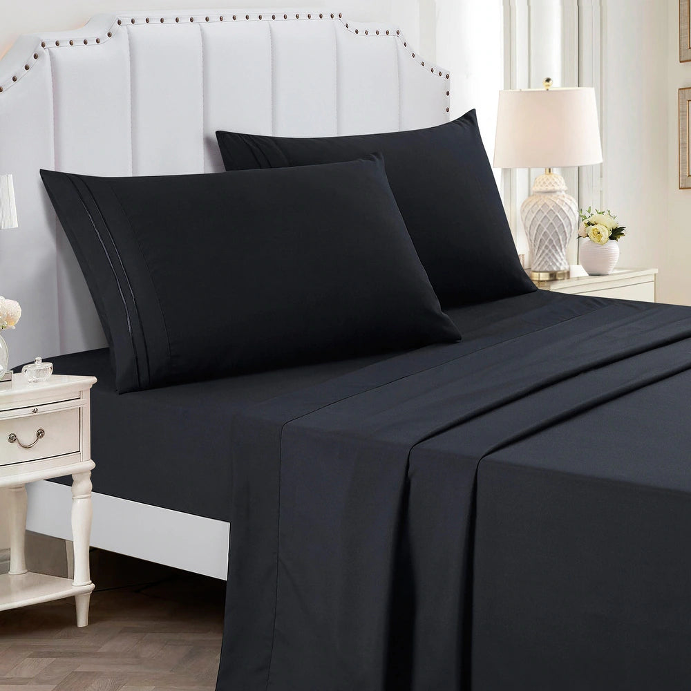JCrown Full Size 4-Piece Microfiber Sheet Set with Deep Pocket - Black