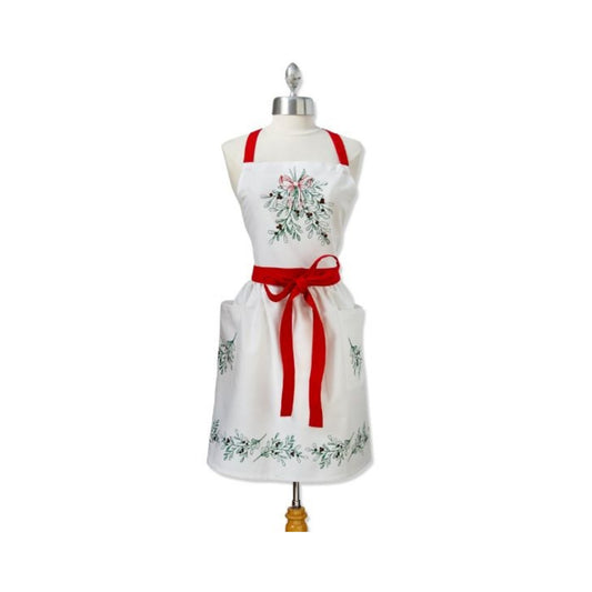 Tag Mistletoe Cotton Apron - White/Red