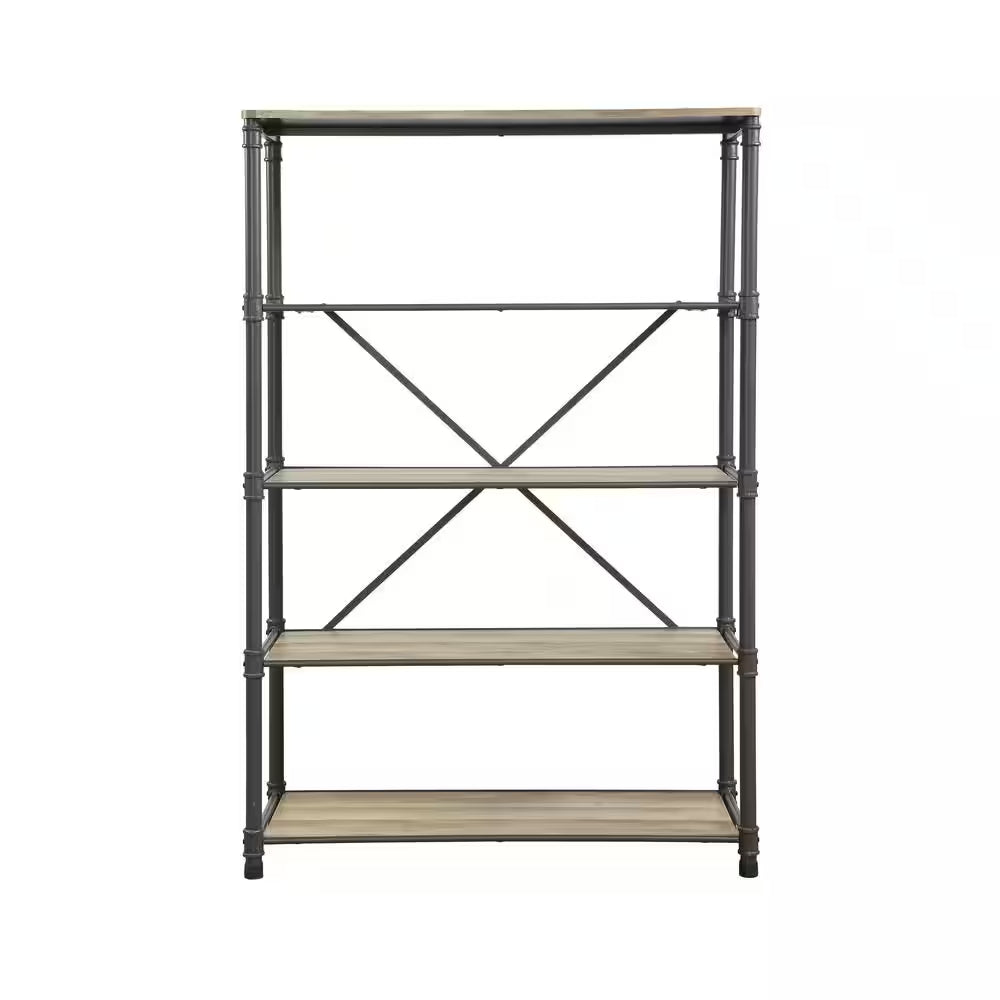 Estantería de cuatro niveles Itzel de 49" x 20" x 71" de Acme Furniture, gris arena y roble antiguo
