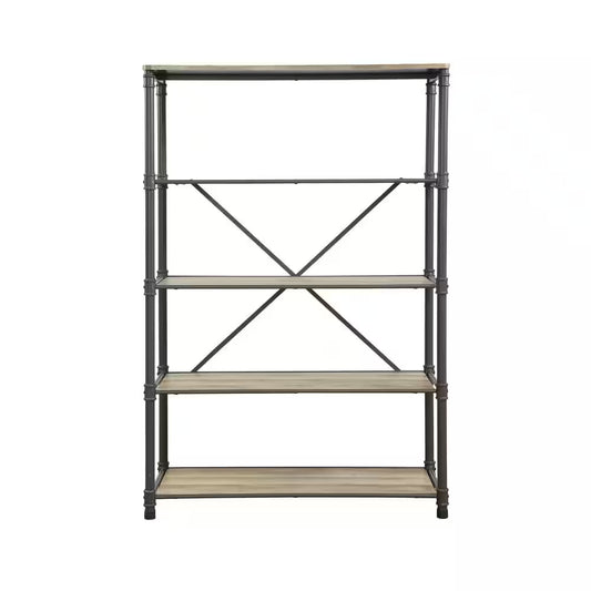 Estantería de cuatro niveles Itzel de 49" x 20" x 71" de Acme Furniture, gris arena y roble antiguo