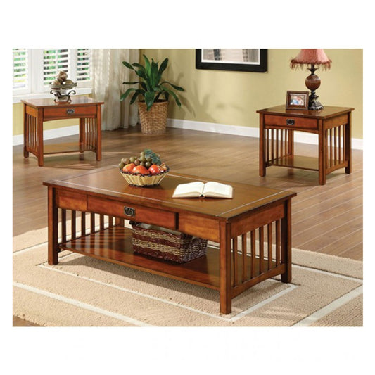 Seville 3-Piece End & Coffee Table Set with a Drawer Each by Furniture of America