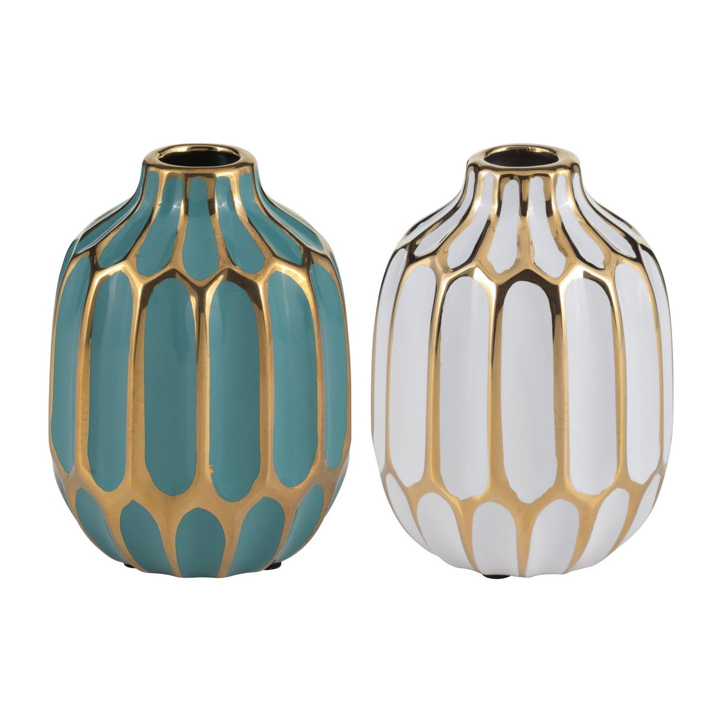 Sagebrook Home Contemporary 5" Ceramic Vase (Set of 2) - Turquoise/White