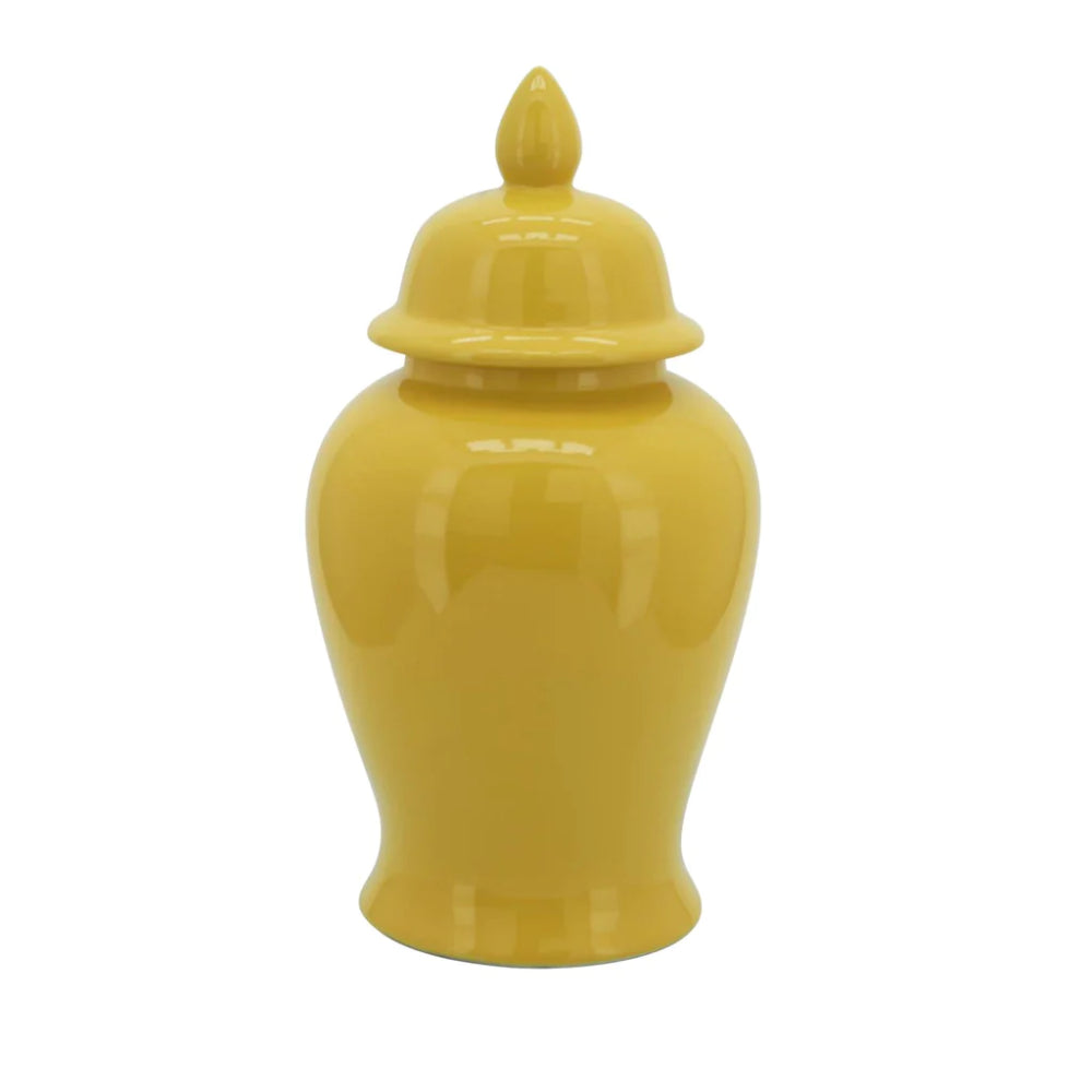 Sagebrook Home Contemporary 18" Ceramic Temple Jar with Lid - Yellow