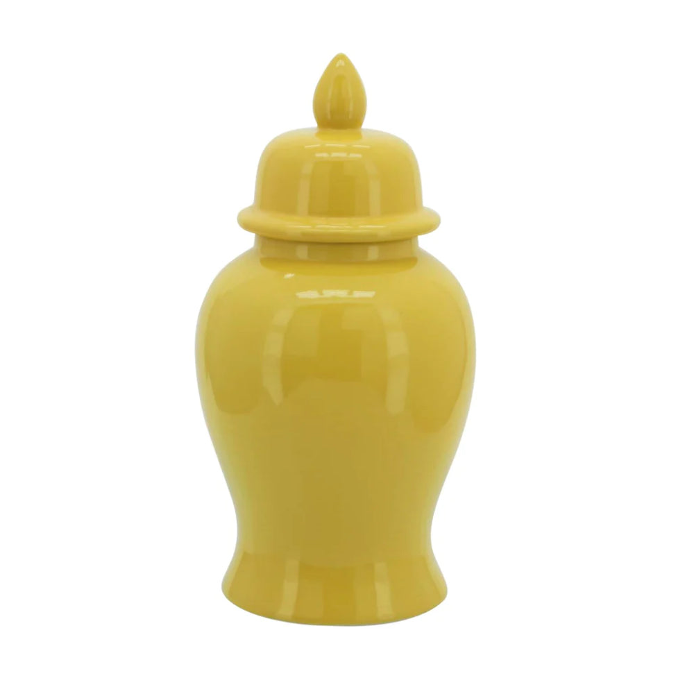 Sagebrook Home Contemporary 14" Ceramic Temple Jar with Lid - Yellow