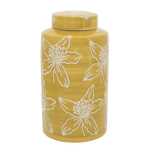 Sagebrook Home Contemporary 10" Ceramic Flower Jar with Lid - Yellow