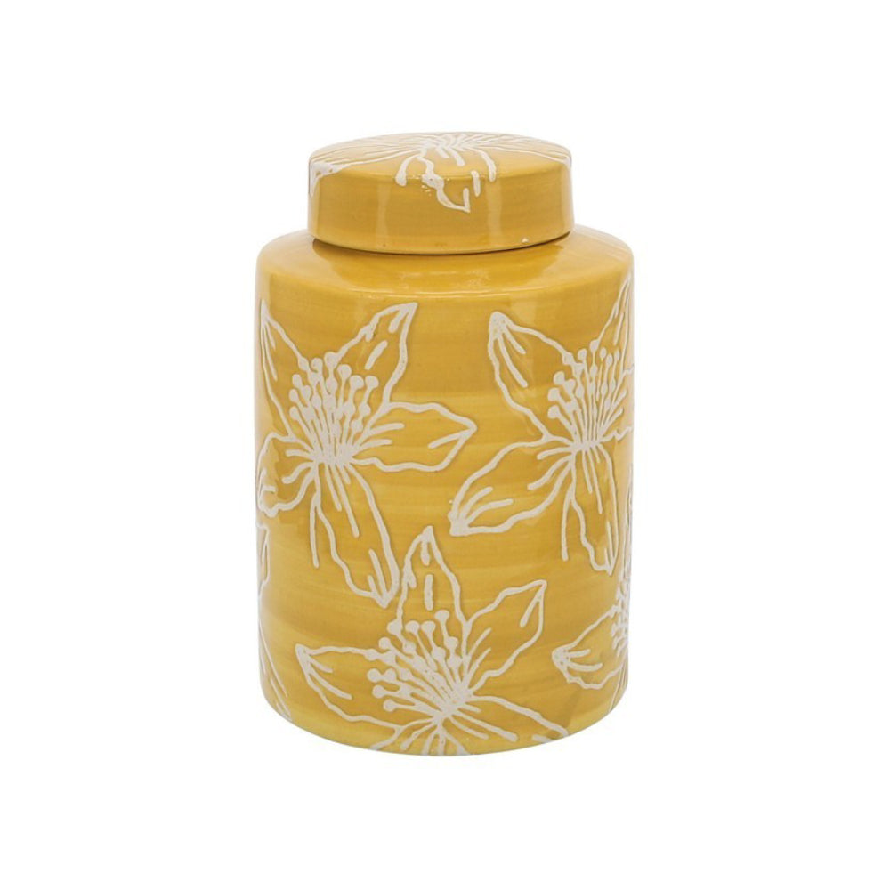 Sagebrook Home Contemporary 9" Ceramic Flower Jar with Lid - Yellow