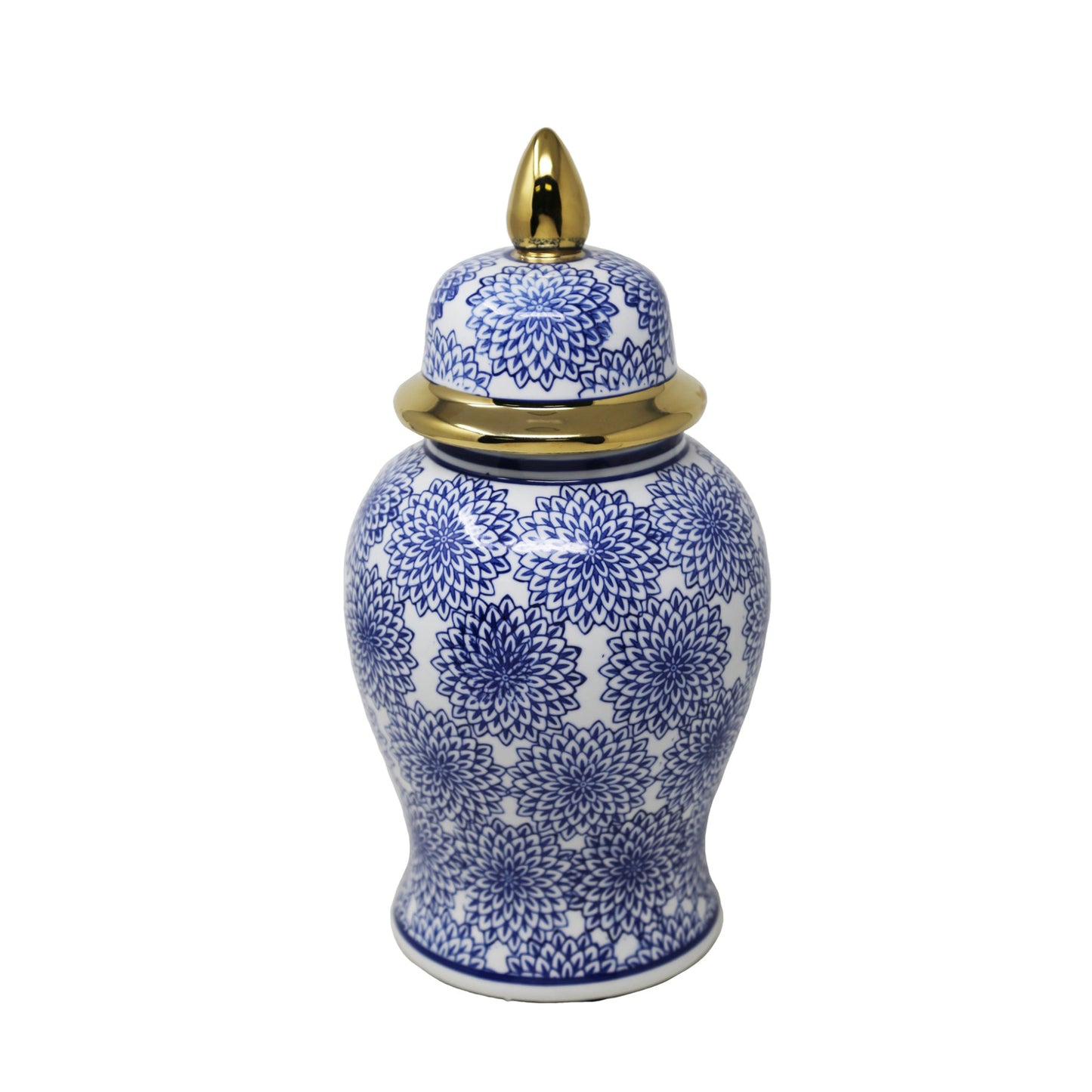 Sagebrook Home Glam 14.5" Ceramic Temple Jar with Dahlia Flower Pattern -