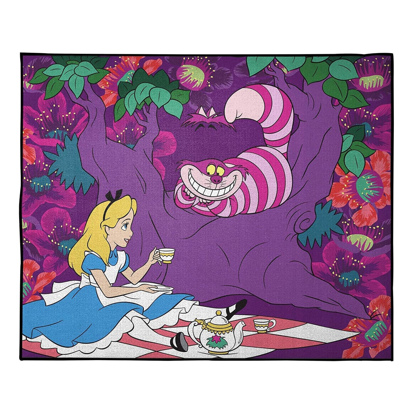 Alfombra decorativa de poliamida de 4' x 6' con temática de Alicia en el país de las maravillas de Disney, multicolor
