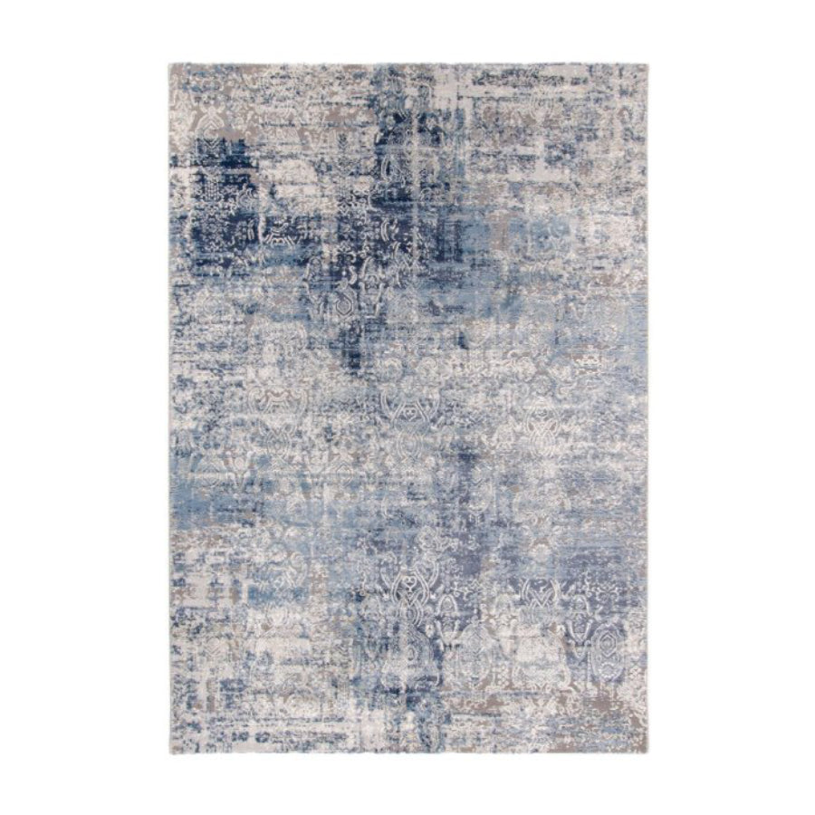 Tufan 5' 3" x 7' 7" Bella-01 Power Loomed Rectangle Rug in Polyester and Polypropylene - Silver/Blue