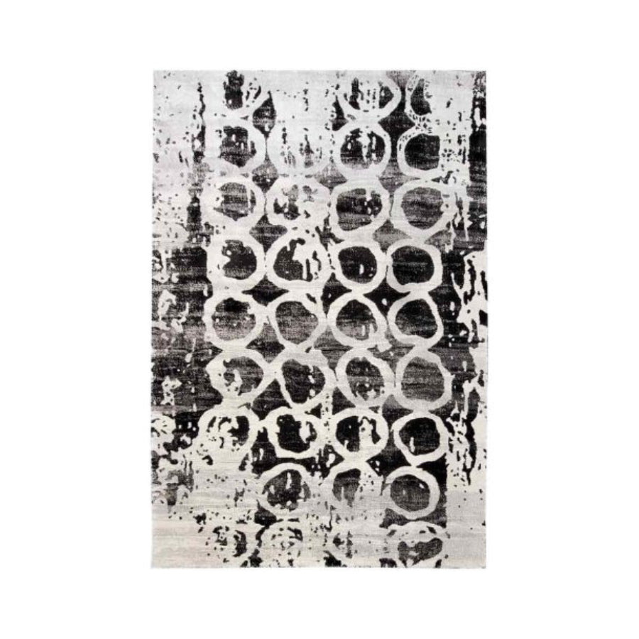 Tufan 5' 3" x 7' 7" Marte-01 Power Loomed Rectangle Rug in Polyester and Polypropylene - Silver/Black