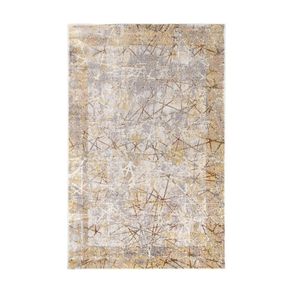 Tufan 5' x 8' Ebangard-02 Power Loomed Rectangle Rug in Polypropylene and Polyester - Yellow/Silver