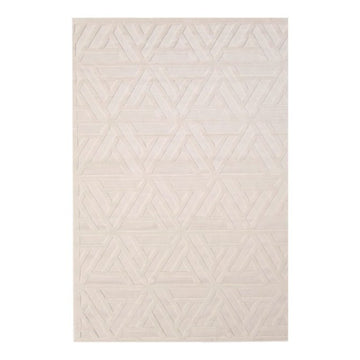 Alfombra rectangular tejida a máquina Tufan Logan-08 de 5' 3" x 7' 7" en polipropileno, color crema