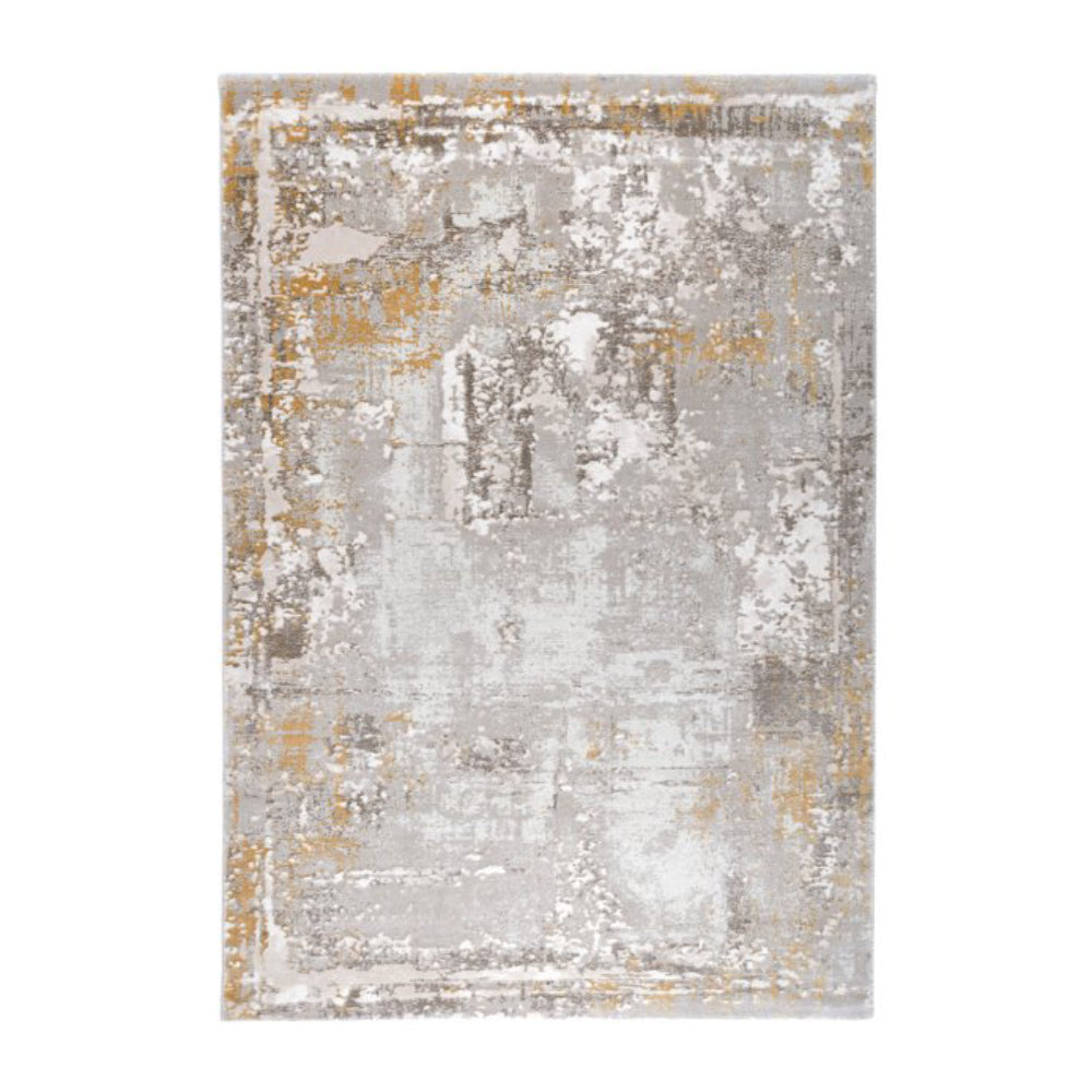 Tufan 5' x 8' Niza-02 Power Loomed Rectangle Rug in Polypropylene and Polyester - Silver/Yellow