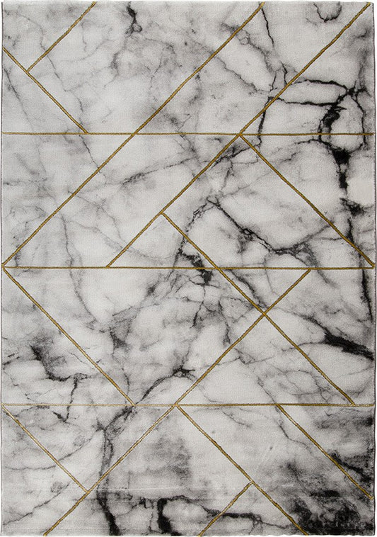 Tufan 5"x8" Rusena-1 Geometric Lines Textured Abstract Floor Rug - Silver/Gold