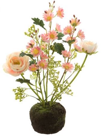 Arreglo floral primaveral de seda mixta de 18" de Allstate Floral con bola de tierra en color rosa