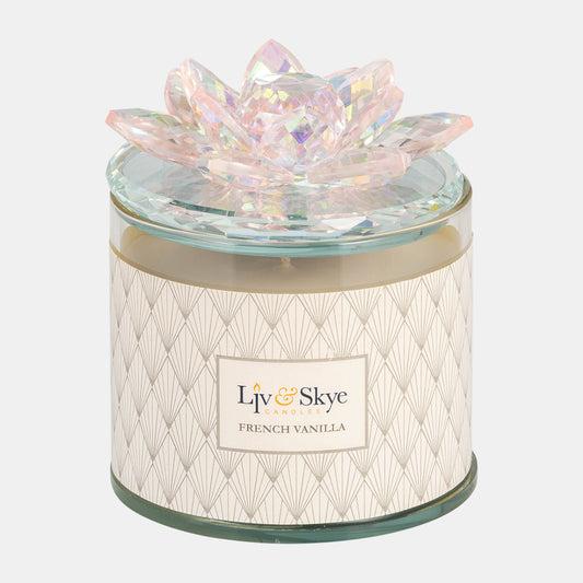 Sagebrook Home Contemporary 5" Crystal French Vanilla Lotus Candle - Pink