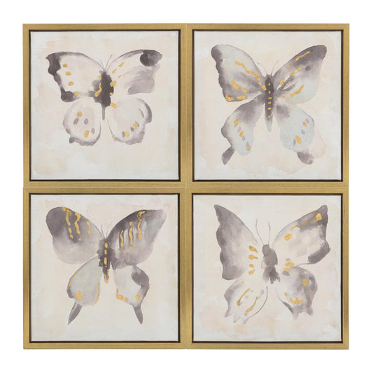 Sagebrook Home Contemporary 18" x 18" Hand Painted Butterflies Canvas Art (Set of 4) - Multicolor