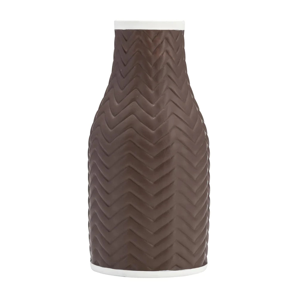 Sagebrook Home Contemporary 10" Chevron Ceramic Vase - Java