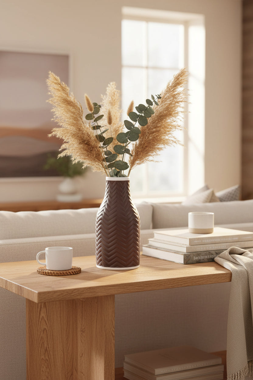 Sagebrook Home Contemporary 10" Chevron Ceramic Vase - Java