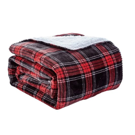 Spirit Linen 50'' x 70'' Oversized Plush Altitude Throw Blanket - Gray/Red Plaid