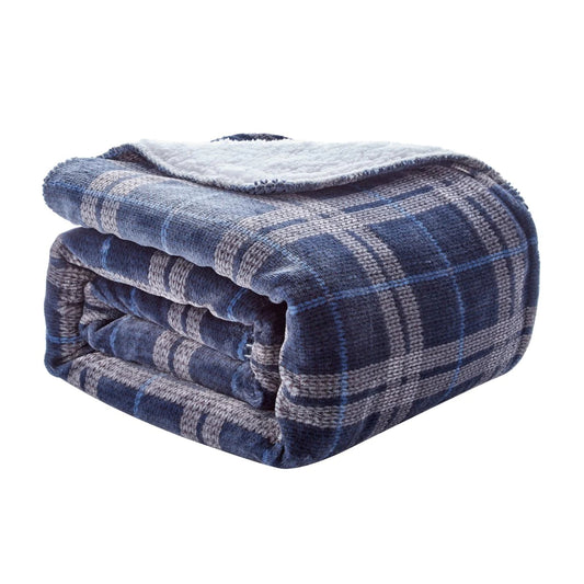 Spirit Linen 50'' x 70'' Oversized Plush Altitude Throw Blanket - Navy Plaid