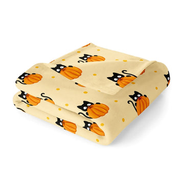 Spirit Linen 50'' x 70'' Oversized Plush Holiday Throw Blanket - Halloween Cats/Pumpkin