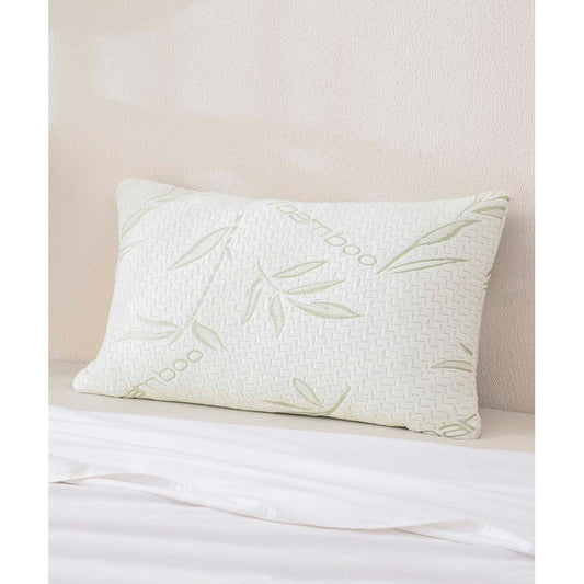 Spirit Linen Bamboo Memory Foam Pillow - White/Light Green Leaves