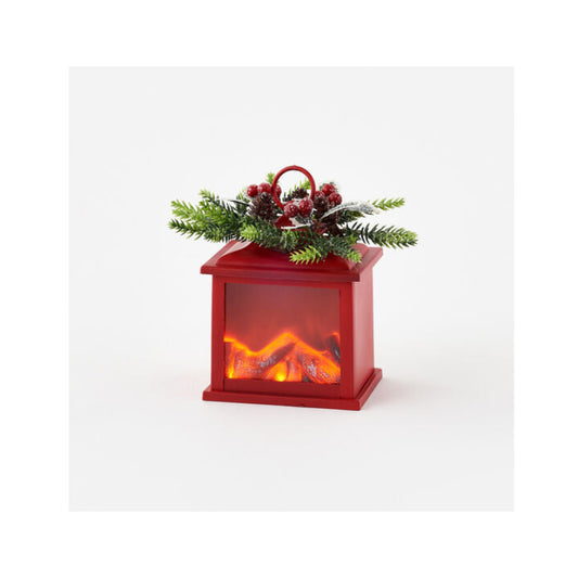Adorno de linterna con luz de fuego de 180 grados en una caja de regalo - Rojo