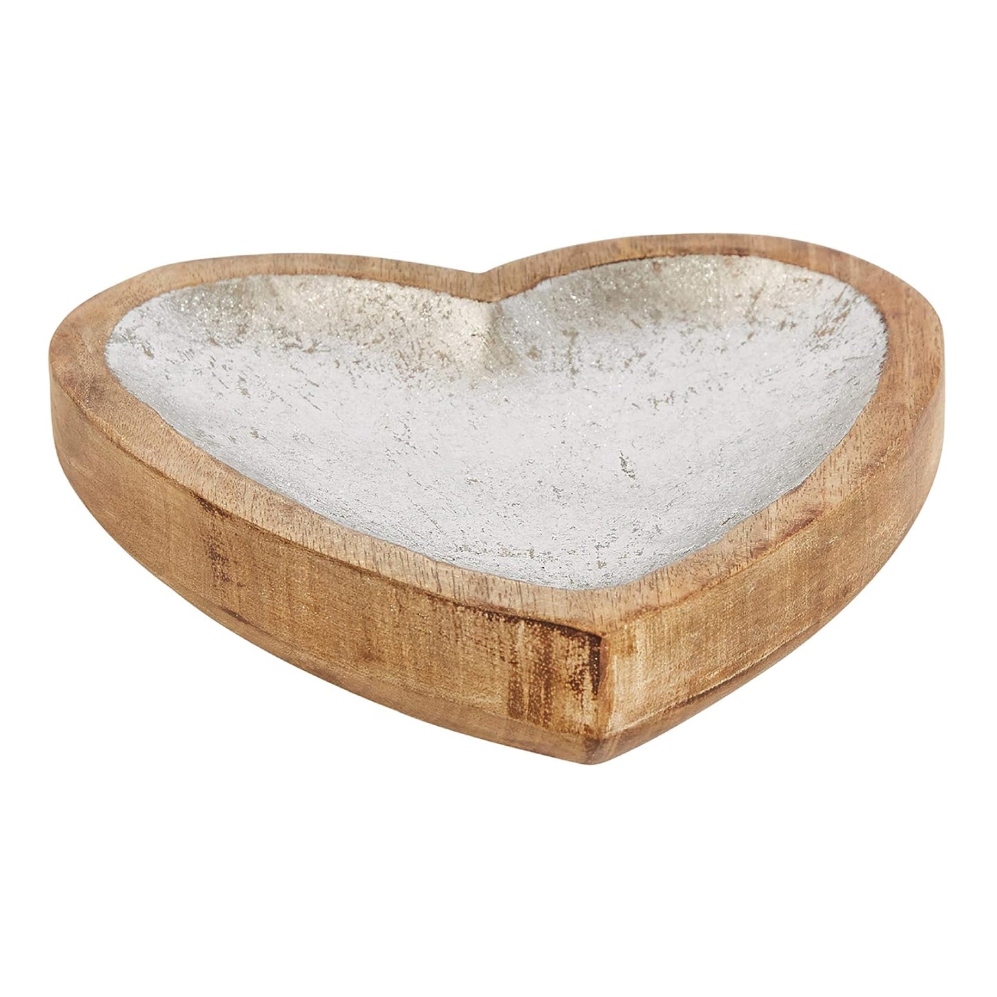 Creative Co-Op Wood Heart Tray - Natural/Silver