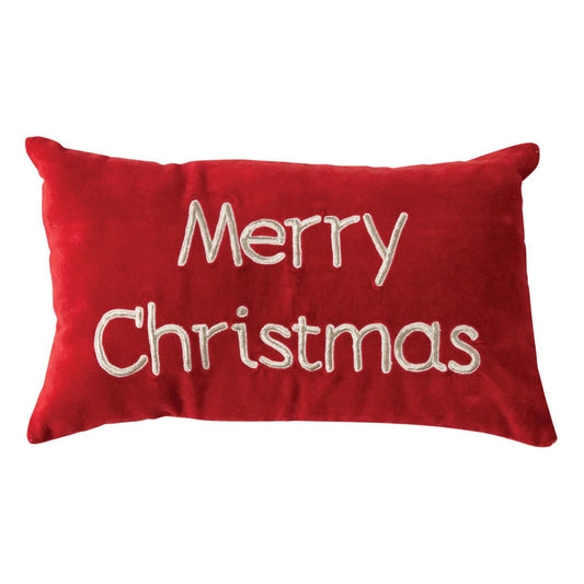Creative Co-Op Cotton Velvet Lumbar Pillow with Merry Christmas - Red