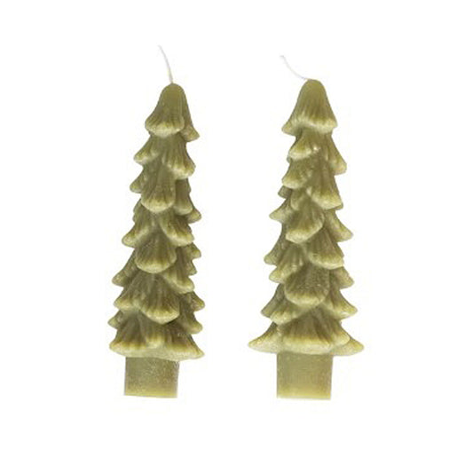 Velas cónicas en forma de árbol sin aroma en miniatura de Creative Co-Op (juego de 2) - Verde