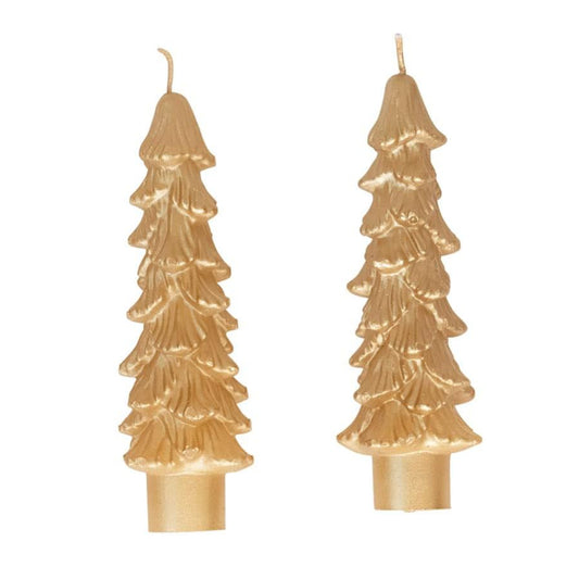 Velas cónicas en forma de árbol sin aroma en miniatura de Creative Co-Op (juego de 2) - doradas