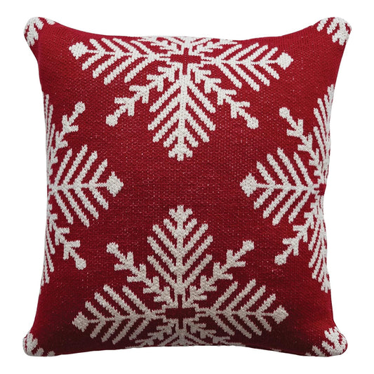 Creative Co-Op 20" Square Two-Sided Cotton Knit Pillow with Snowflakes - Red/White