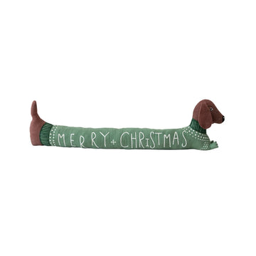 Creative Co-Op Weighted Dog in Sweater Draft Stopper with Embroidery "Merry Christmas"