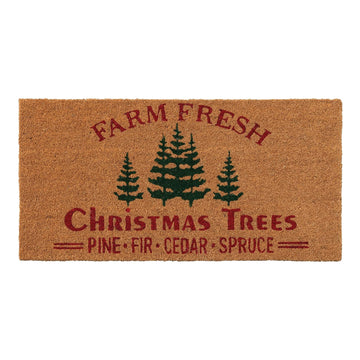 Creative Co-Op Natural Coir Doormat Farm Fresh Christmas Trees - Red/Green